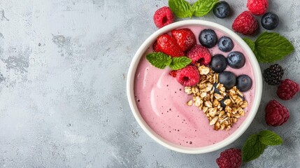 Smoothie bowl with carefully placed toppings, aesthetic health food trend