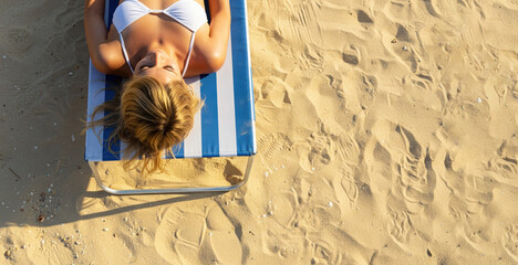 woman lying on sun lounger on beach