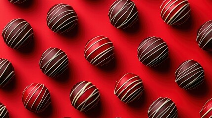 Obraz premium Seamless pattern of gourmet chocolate-covered strawberries, deep red hues contrasting with glossy cocoa drizzles, romantic and luxurious