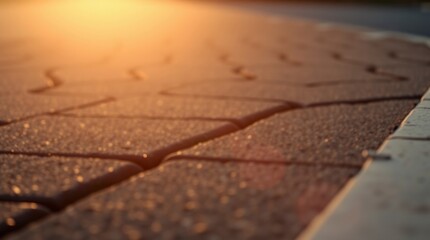 Obraz premium Walking on Paver Path at Sunset with Golden Warm Light