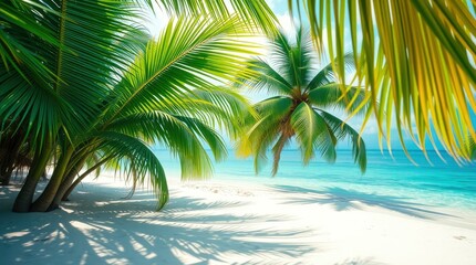 Palm Tree Beach Paradise with White Sand and Turquoise Water