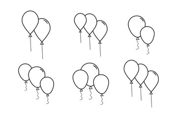 Balloon thin line icon set. Balloons decoration for event, party, festival, birthday, anniversary, celebration, carnival. Rubber balloons in round and heart shapes. Vector illustration © studio's line