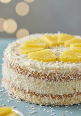 Tropical Coconut Cake with Fresh Pineapple Slices &ndash; Exotic Dessert Photography

