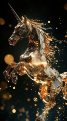 A Golden Prancing Unicorn Statue With Sparkling Light Effects