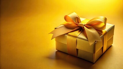 A Luxurious Golden Gift Box with a Sumptuous Satin Ribbon Bow on a Golden Background