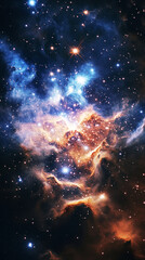 Fototapeta premium A mesmerizing nebula bursting with fiery oranges, soft pinks, and deep blues, surrounded by twinkling stars, creating a dreamy, awe-inspiring scene