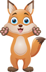 Happy cartoon fox posing on white background