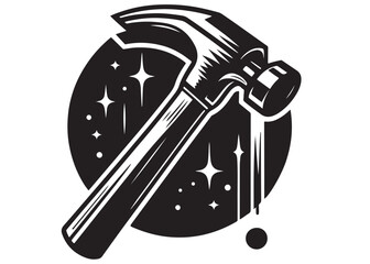 silhouette hammer logo vector design, hammer logo icon silhouette, hammer silhouette, hand gripping a hammer vector silhouette, black and white hammer tool logo icon on  white background