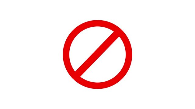 Red sign stop, cross, x, ban, cancel, prohibited icon animation on white background.