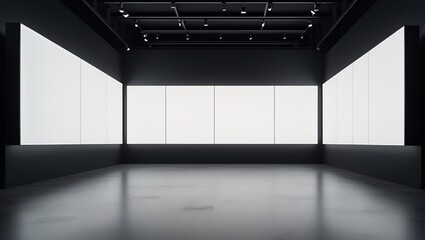 Futuristic Minimalist Exhibition Space with Bright Panels