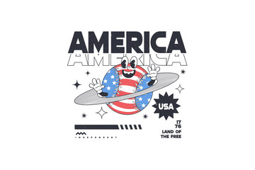 Naklejka premium America, Retro 4th Of July PNG Sublimation Design