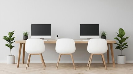 Softlit shared workspace with neutral decor and large windows, serene communal productivity