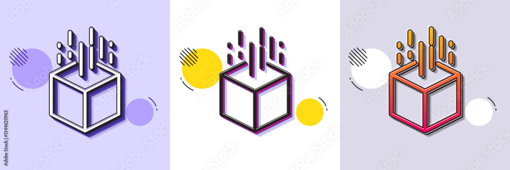 Poster augmented reality line icon. halftone dotted pattern. gradient icon with grain shadow. vr simulation