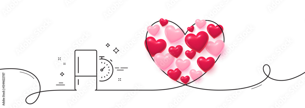 Poster refrigerator timer line icon. continuous line big heart. fridge time sign. freezer storage symbol. 3