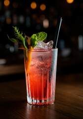 Refreshing cocktail with mint and citrus garnishes in a glass