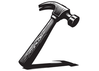 silhouette hammer logo vector design, hammer logo icon silhouette, hammer silhouette, hand gripping a hammer vector silhouette, black and white hammer tool logo icon on  white background