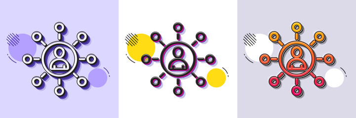 Fototapeta premium Business networking line icon. Halftone dotted pattern. Gradient icon with grain shadow. Teamwork or Human resources sign. Line networking icon. Various designs. Vector