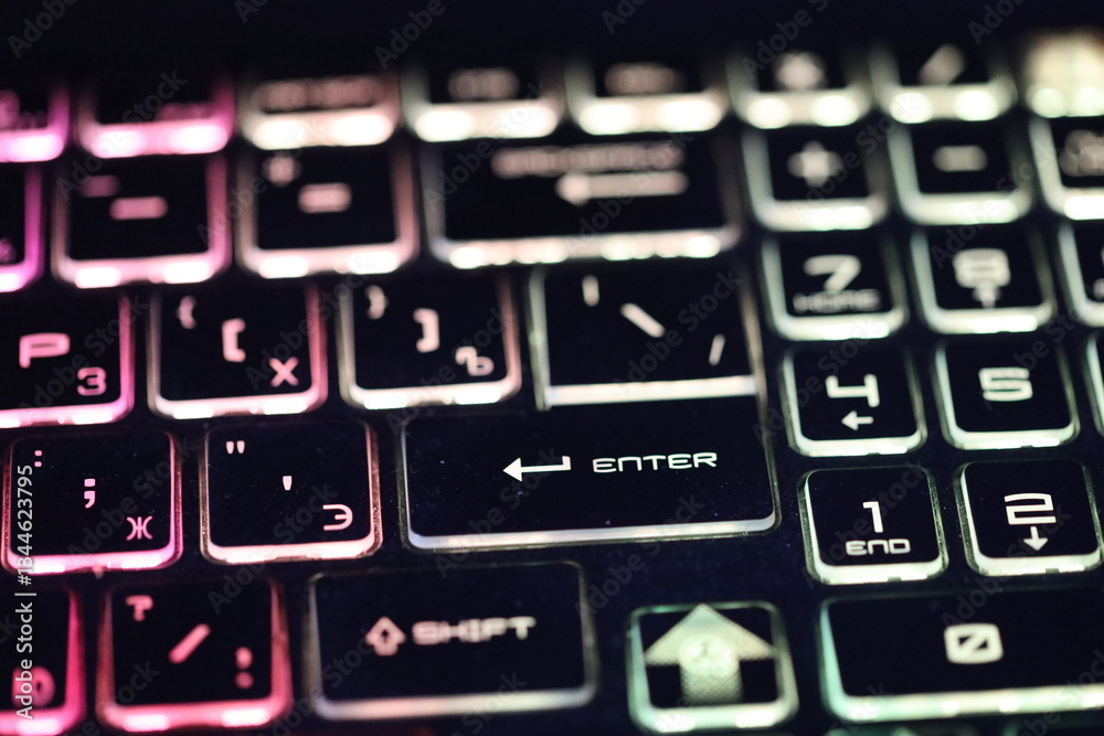 Fototapete A close-up shot of a computer keyboard showing various keys.