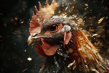 A close up of a rooster with a golden head crest