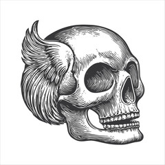Naklejka premium Detailed Vintage Skull with Wings Illustration for Dark Art Use
