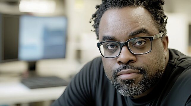 A dedicated black IT professional coding on a desktop computer. A talented male software engineer and website developer crafting apps and video games. A forward-thinking, creative, and motivational