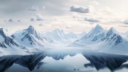 Obraz premium Snowy Peaks Reflected in Serene Lake, Landscape, Mountain