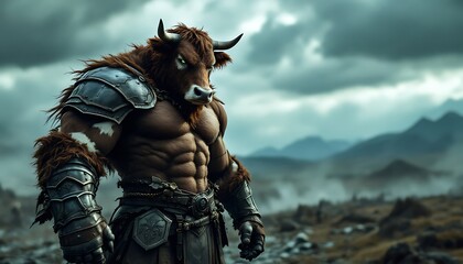 Powerful Minotaur Warrior Fantasy Art 3d Render