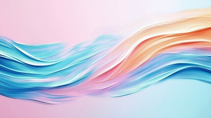 Obraz premium Pastel Waves Abstract Art Blue, Orange, Pink Strokes , Abstract , Gradient