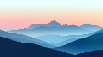 Obraz premium Minimalist Mountain Layers at Sunset, Landscapes ,Nature
