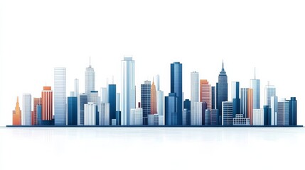 Fototapeta premium Minimalist Cityscape Blue and Orange Building Silhouettes, urban, skyline