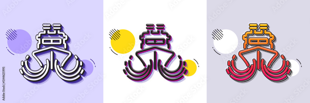 Wall mural ship in waves line icon. halftone dotted pattern. gradient icon with grain shadow. watercraft transp