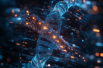 Glowing DNA strand showcases advanced scientific and genetic technology