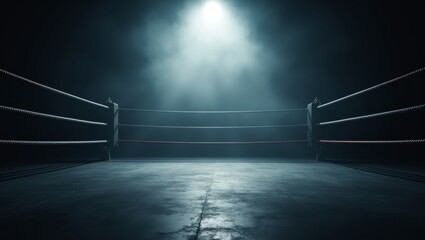 Dramatic boxing ring under spotlight