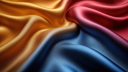 Obraz premium Abstract image of colorful silk fabric with draped folds and smooth texture.