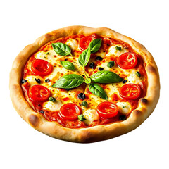 Delicious Homemade Pizza with Fresh Tomatoes and Basil Leaves