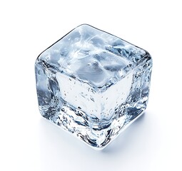 A large, clear ice cube on a white background