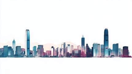 Fototapeta premium Abstract Skyline Watercolor Hong Kong Cityscape, Modern Architecture , Urban art