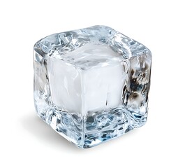 A large, clear ice cube on a white background