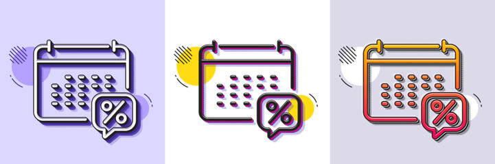 Calendar tax line icon. Halftone dotted pattern. Gradient icon with grain shadow. Calculate tax rate sign. Payroll report symbol. Line calendar tax icon. Various designs. Vector