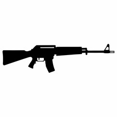 Naklejka premium Assault rifle vector illustration isolated on white background showing a black automatic weapon with a sleek design, suitable for military or army-themed graphics