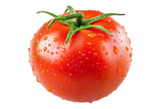 Fresh ripe tomato with water droplets for healthy eating and cooking isolated on transparent background