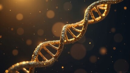 golden dna helix on dark background