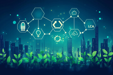Life cycle assessment shown with eco icons and green graphics