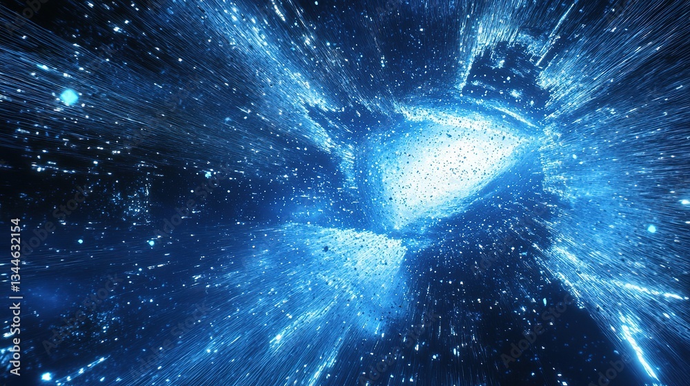 Poster digital data nodes in cyber space with particle effects and light
