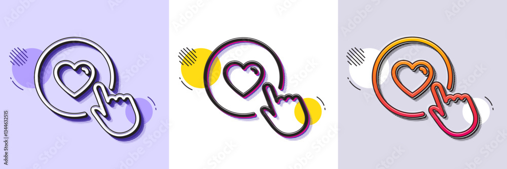 Poster click like line icon. halftone dotted pattern. gradient icon with grain shadow. love button symbol. 