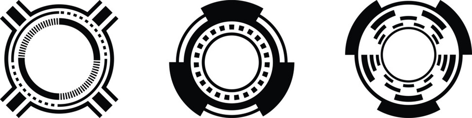 Three abstract circular graphic design elements