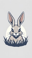  A clean and stylish vector illustration of a happy rabbit peeking from the grass. The simple yet expressive design makes it perfect for logos, stickers, posters, and children’s illustrations.