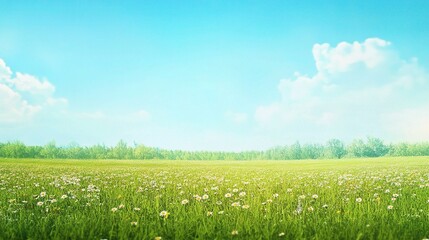 Fototapeta premium Colorful Daisies Blooming in a Panoramic Spring Meadow Scene