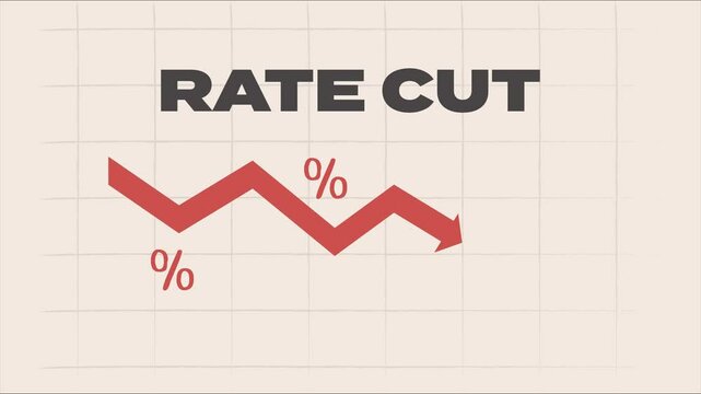Rate cut. Declining arrow and percentage signs, symbolizing falling interest rates or financial losses. Animated video.