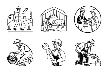 Cartoon illustration of a man and woman with a sword on the street in a simple sketch style, designed for children and icon sets